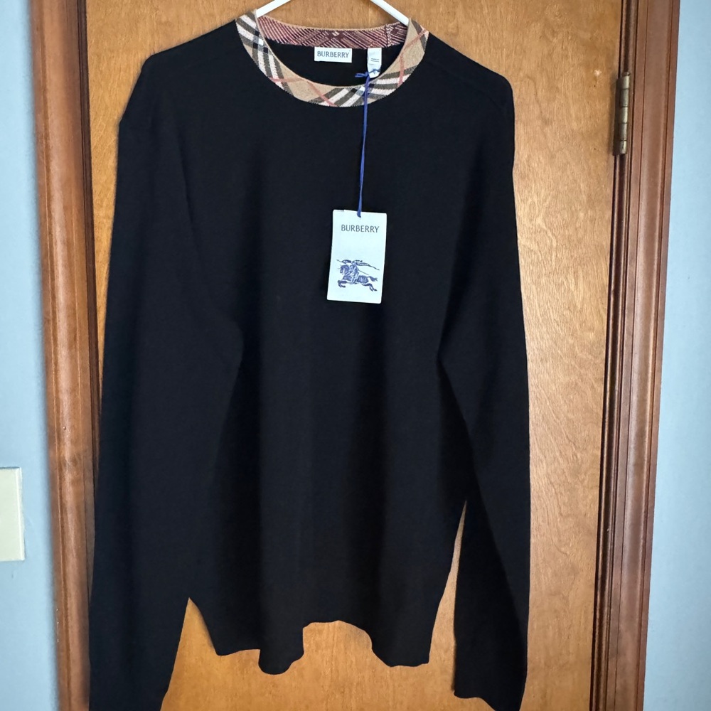 Burberry Check Trim Wool Sweater